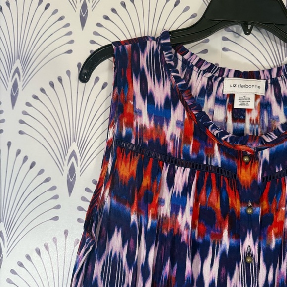 Liz Claiborne Purple and red and orange Aztec print midi dress size medium with - Picture 4 of 5